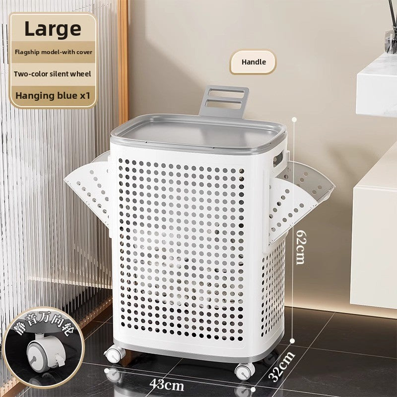 Medium and Large Laundry Basket with cover/silent wheels/double baskets/handle