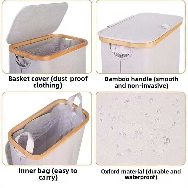 Durable Bamboo Frame Foldable Laundry Basket with Inner Bag