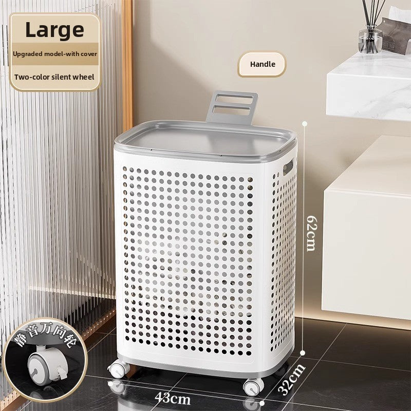 Medium and Large Laundry Basket with cover/silent wheels/double baskets/handle
