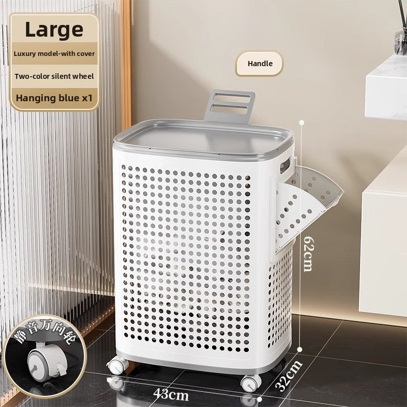 Medium and Large Laundry Basket with cover/silent wheels/double baskets/handle