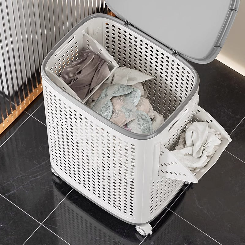 Medium and Large Laundry Basket with cover/silent wheels/double baskets/handle