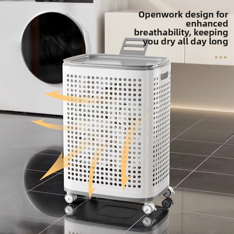 Medium and Large Laundry Basket with cover/silent wheels/double baskets/handle