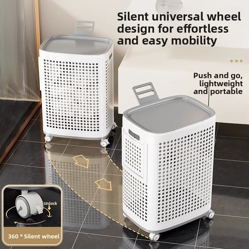 Medium and Large Laundry Basket with cover/silent wheels/double baskets/handle