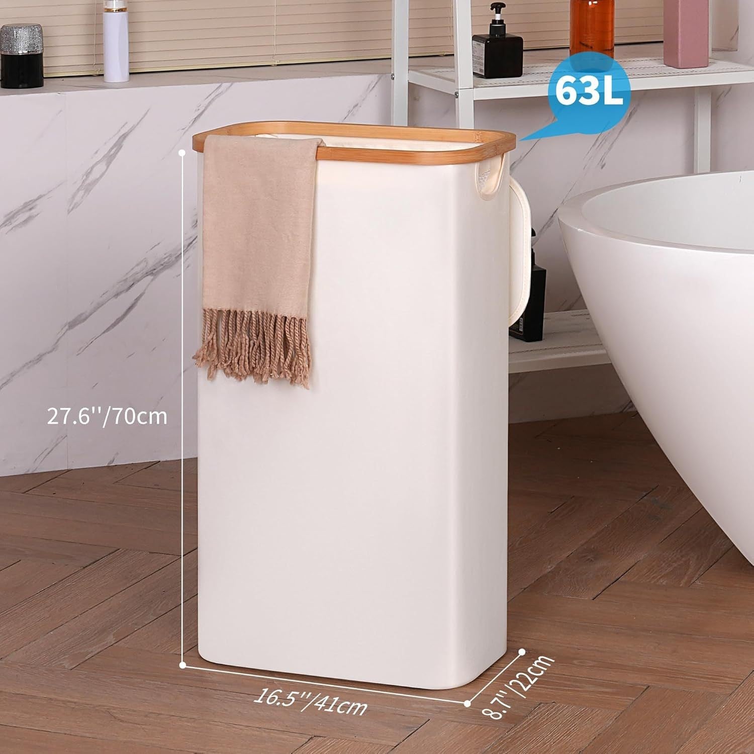 Durable Bamboo Frame Foldable Laundry Basket with Inner Bag