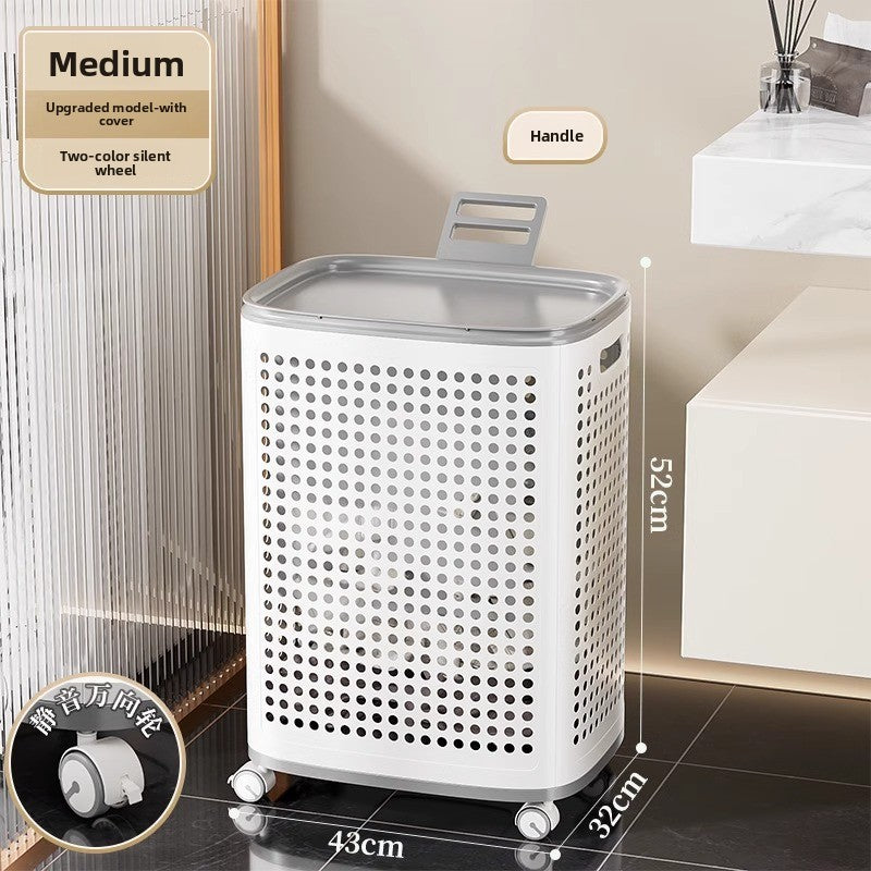 Medium and Large Laundry Basket with cover/silent wheels/double baskets/handle
