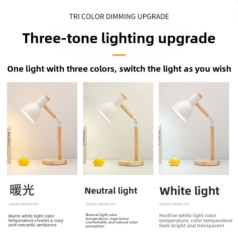 Scandinavian Wood Desk Lamp with Eye Protection